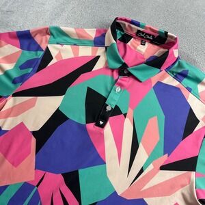 Bad Birdie Mens 2XL Golf Polo Shirt Geometric Abstract Pink Teal Purple